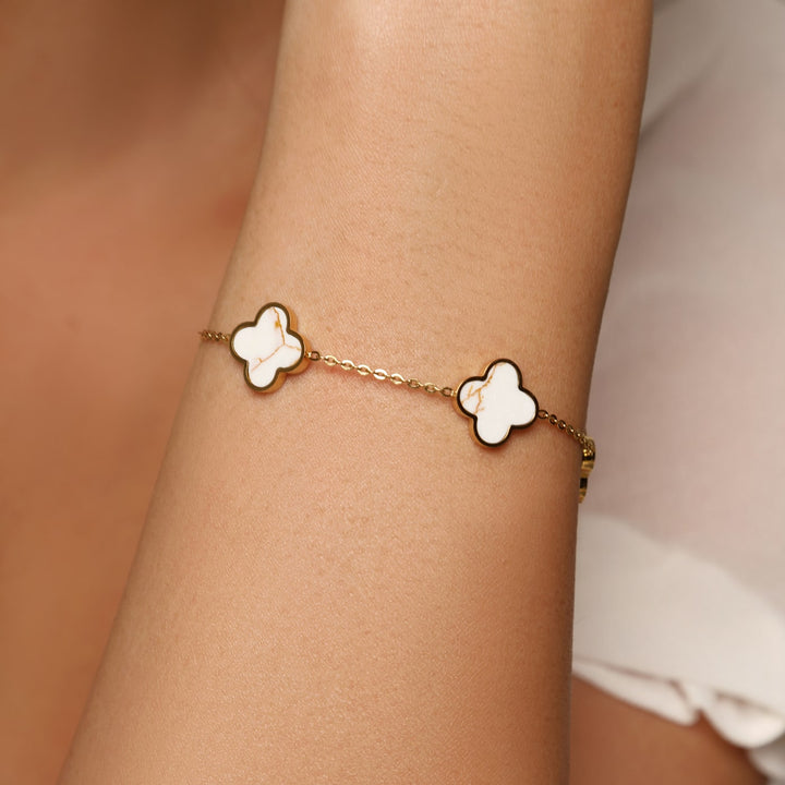 White Gold Clover Bracelet | 18K gold plated