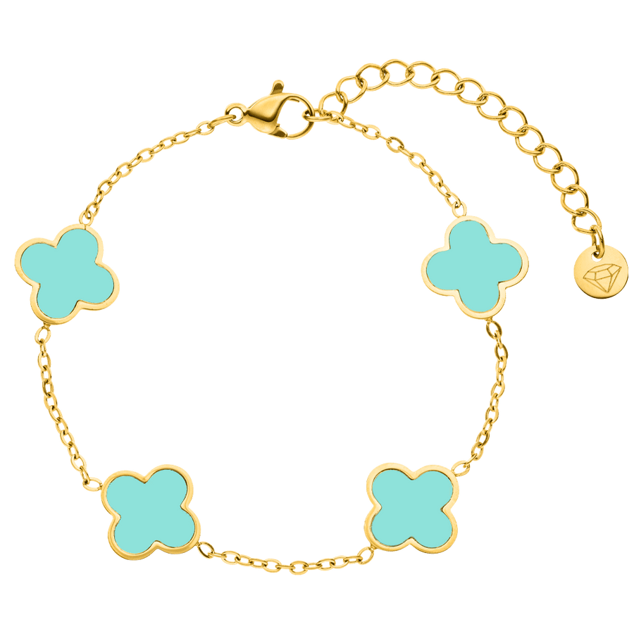 Eis Blau Kleeblatt Armband Clover gold