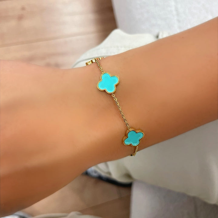 Ice Blue Clover Armband | 18K vergoldet