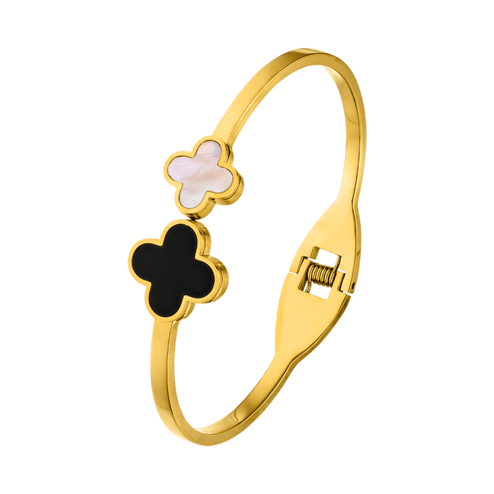 Black and White Clover Bangle | 18K gold plated