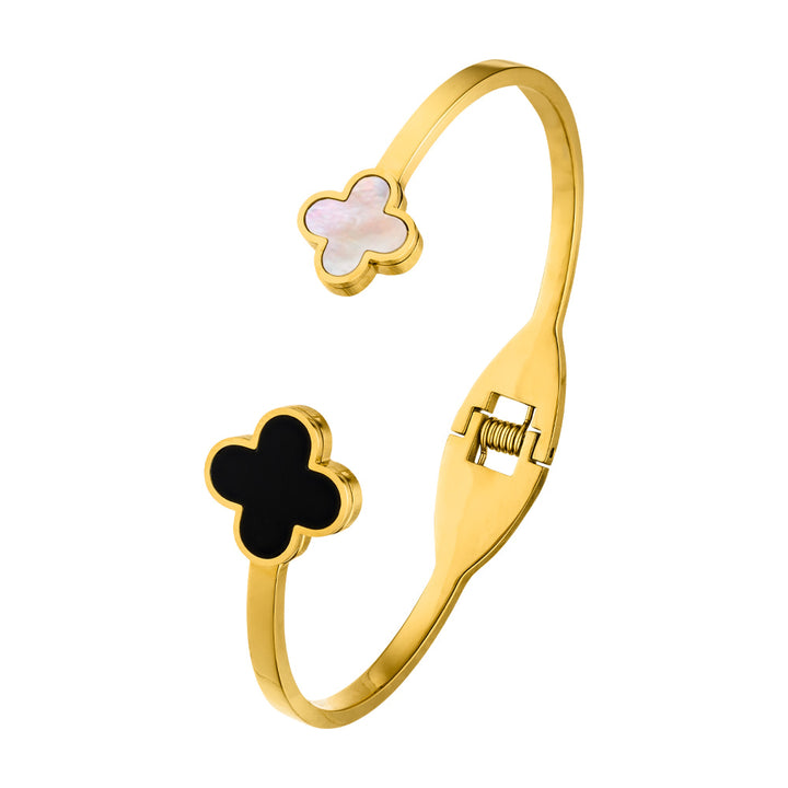 Black and White Clover Bangle | 18K gold plated