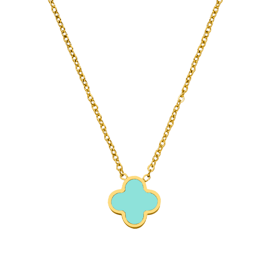 Clover Kette Kleeblatt Eisblau wasserfest Edelstahl