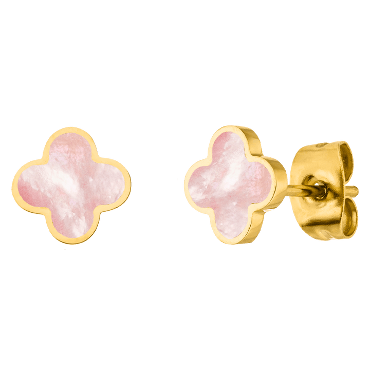 Pink Mother of Pearl Clover Stud Earrings | 18K gold plated