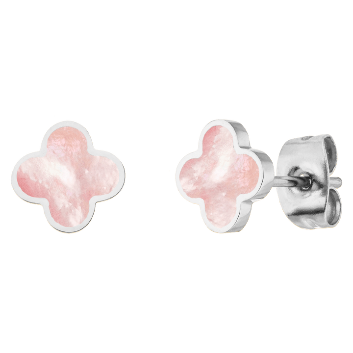 Pink Mother of Pearl Clover Stud Earrings | 18K gold plated