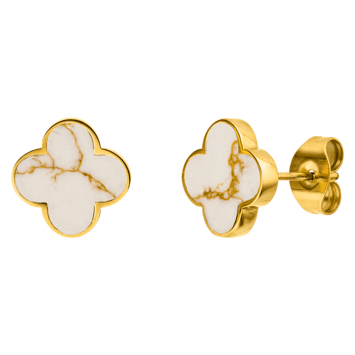 White-Gold Clover Stud Earrings | 18K gold plated