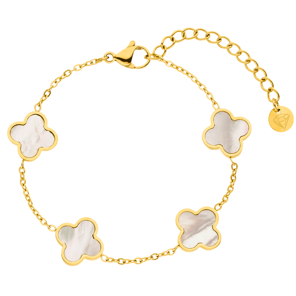 Kleeblatt Armband Perlmutt 18K vergoldet wasserfest