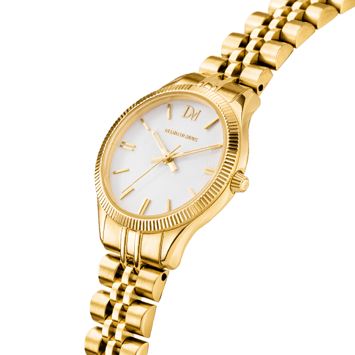 Edelstahl Armbanduhr für Damen 24K vergoldet elegant wasserfest
