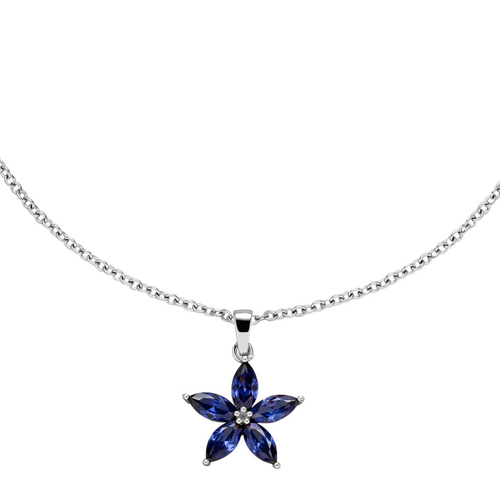 Kette mit Blumen Anhänger blau silber