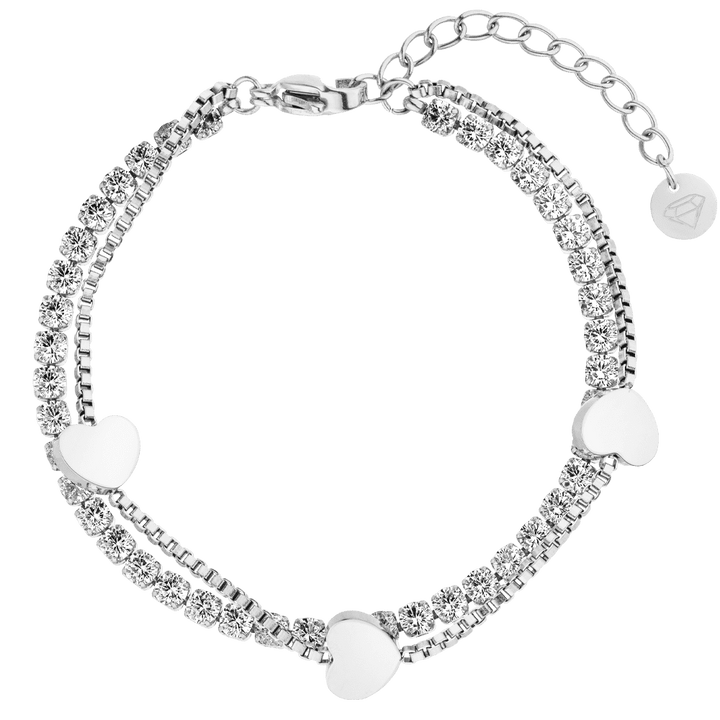Doppel Tennis Armband mit Herzen in Silber wasserfest