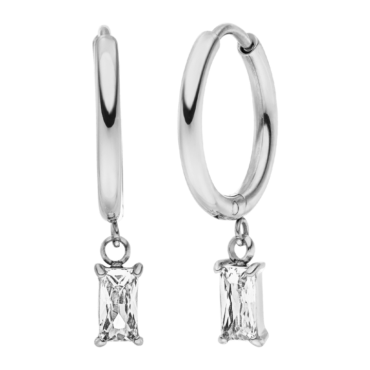 Ohrringe mit Zirkonia Anhänger Baguette Stein wasserfest Silber